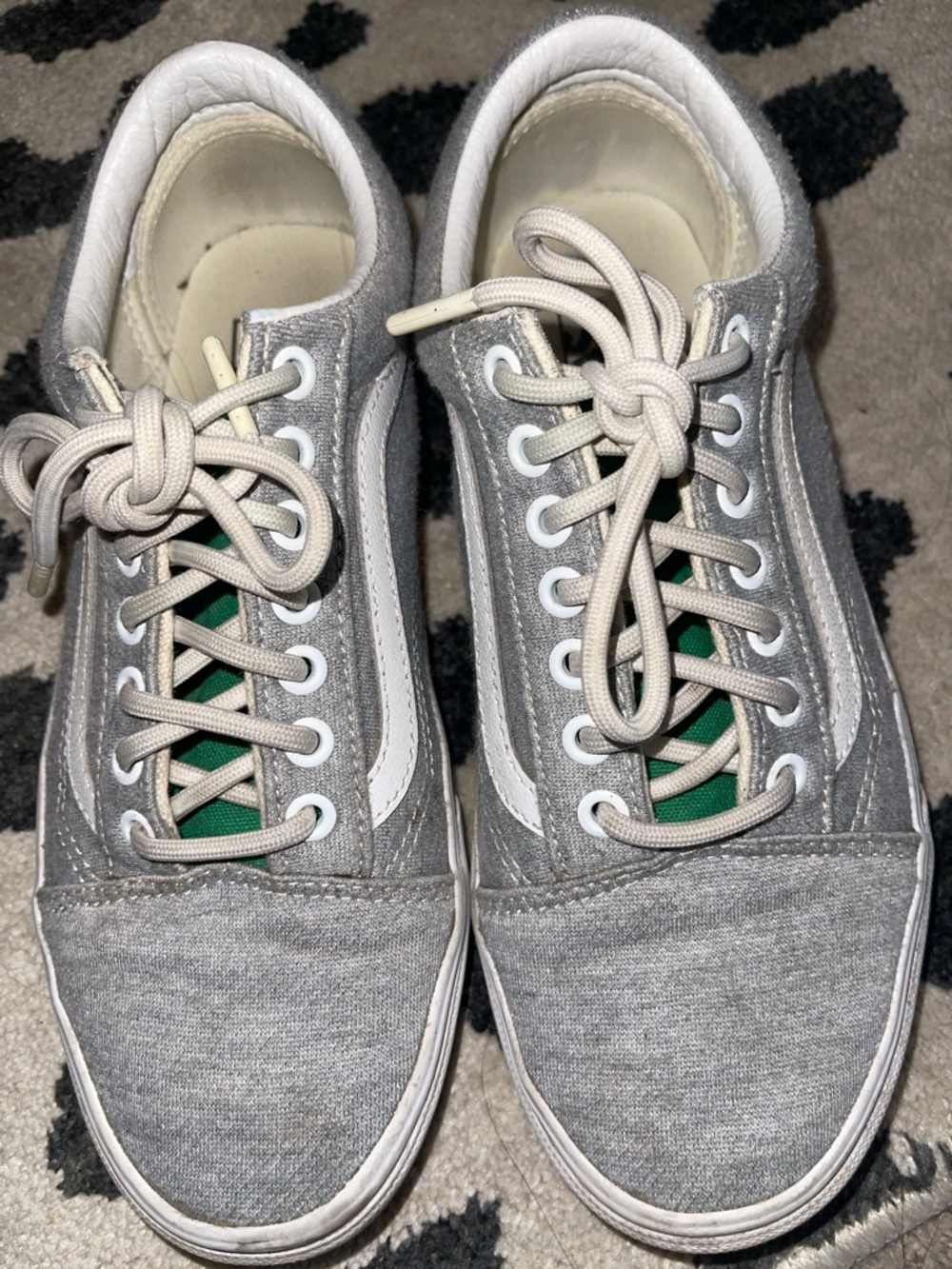 Vans Gray and White Low-Top Sneakers with Green Tongue